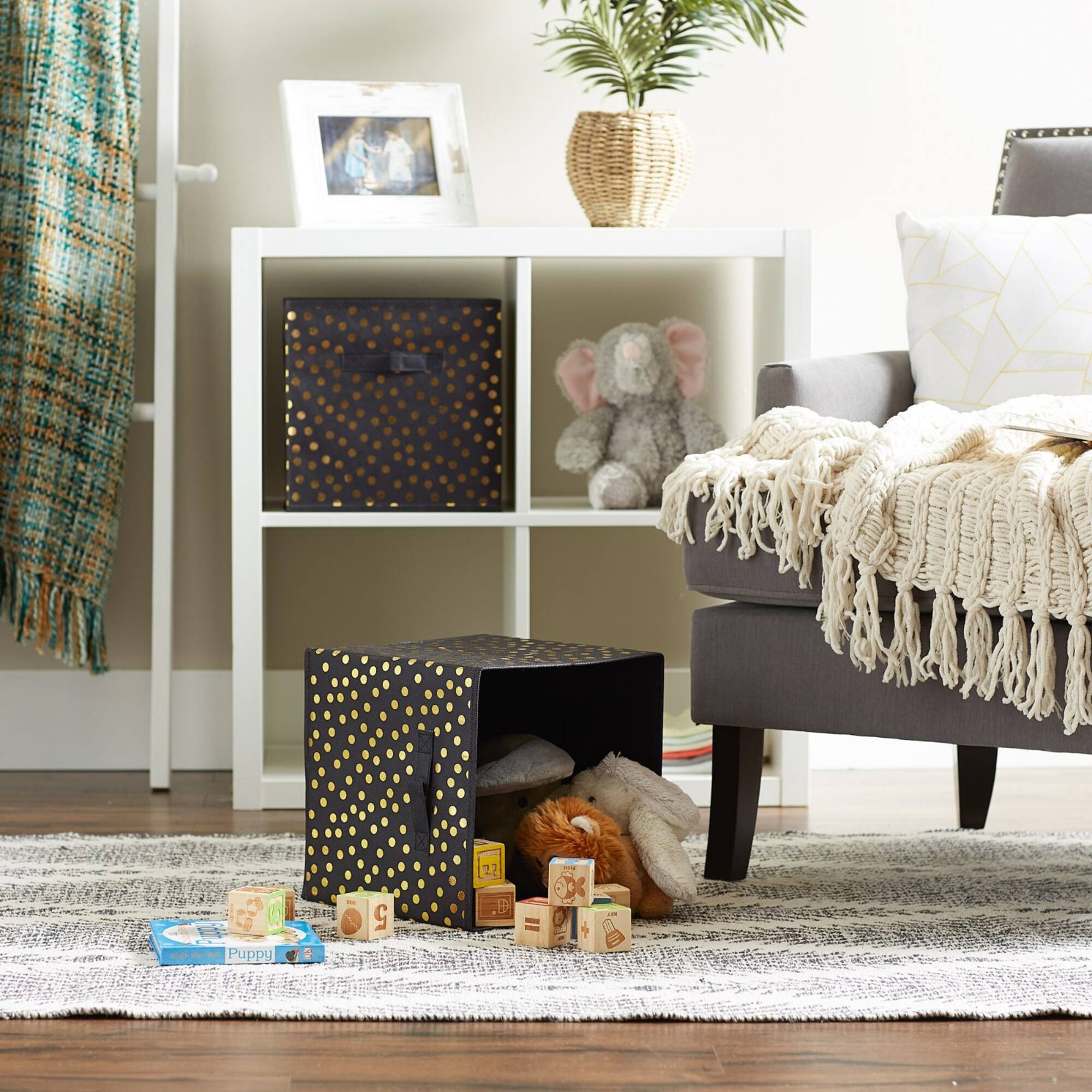 DII® 11" Black & Gold Dots Storage Cube, 2ct.